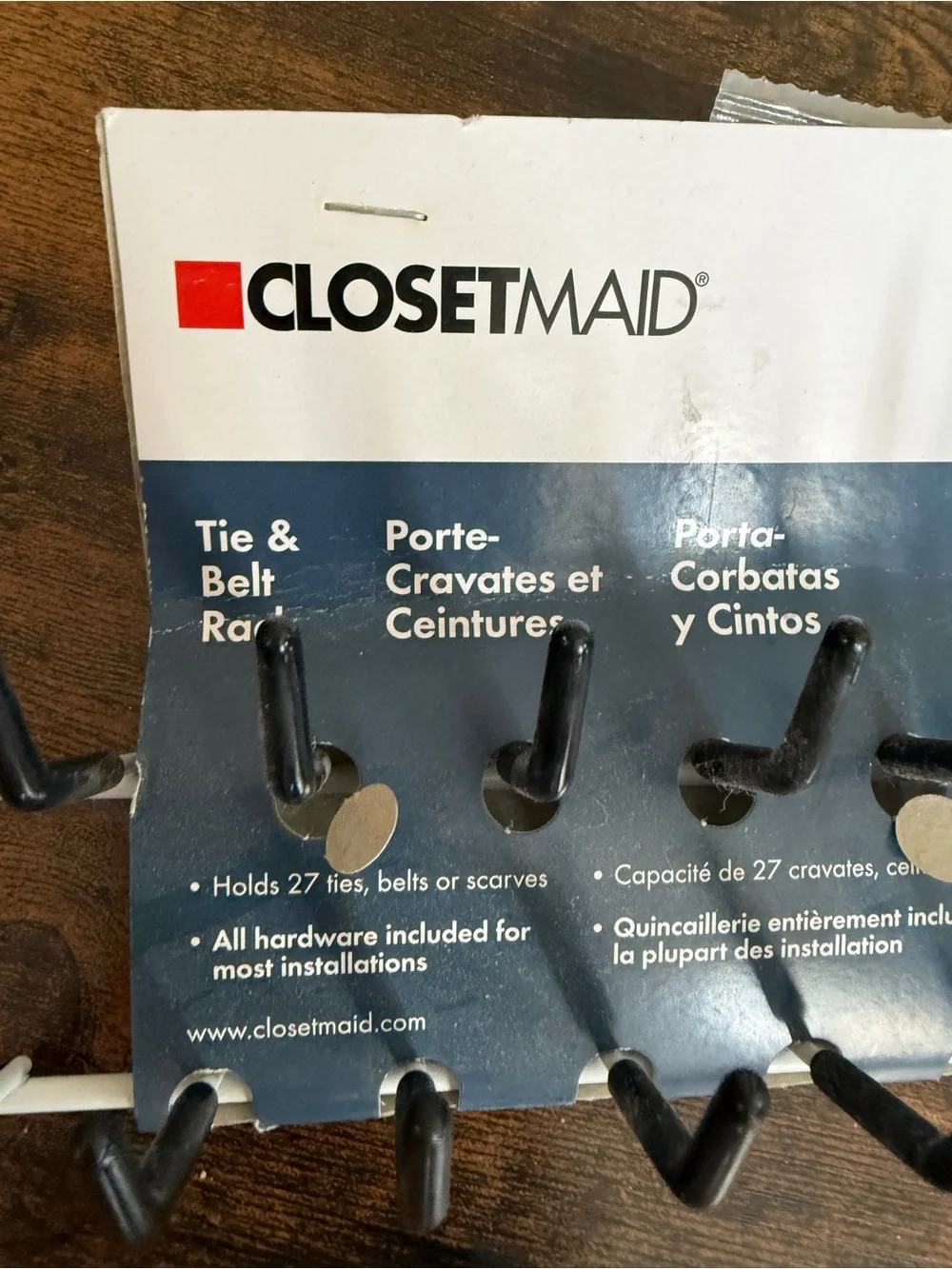ClosetMaid Black and White Tie & Belt Rack - Wall-Mount Organizer new